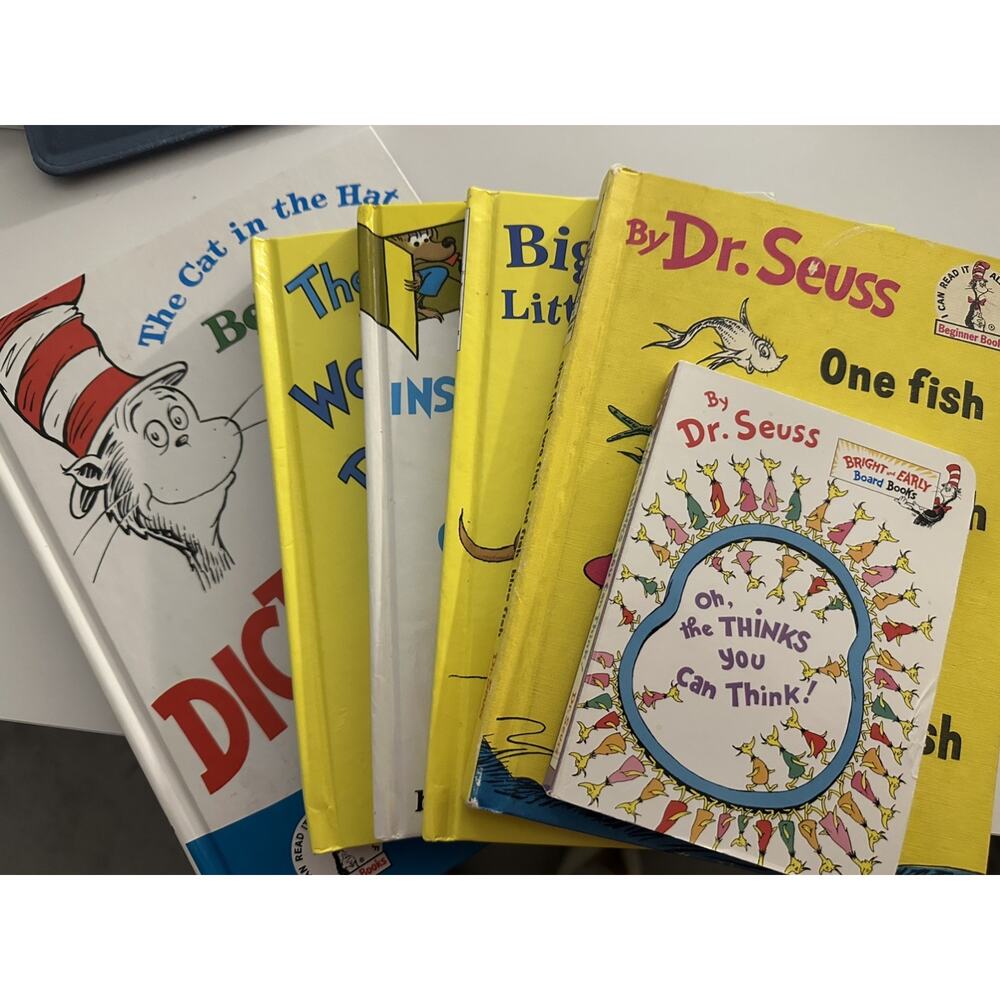 LOT x 7 Dr. Seuss Books Dictionary Big Dog One Fish Cat in Hat Wocket Pocket
